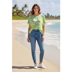 Lilly Pulitzer Womens Blouse Size S Elephant Ear Guava Silk Green Pink Blue Top